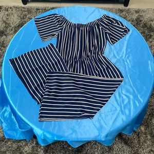 Blue Vertical Striped Jumpsuit